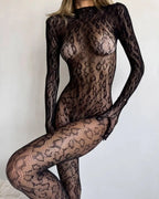 Sheer Exotic Backless Leopard Print Jumpsuit