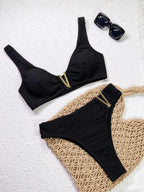 Gold V-neck High Waist Bikini