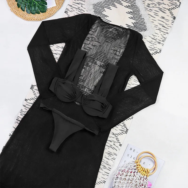 Elegant 3Pcs Low Cut Beach Dress Set