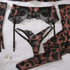 Exotic Leopard Print Lace Patchwork Set W/Stockings