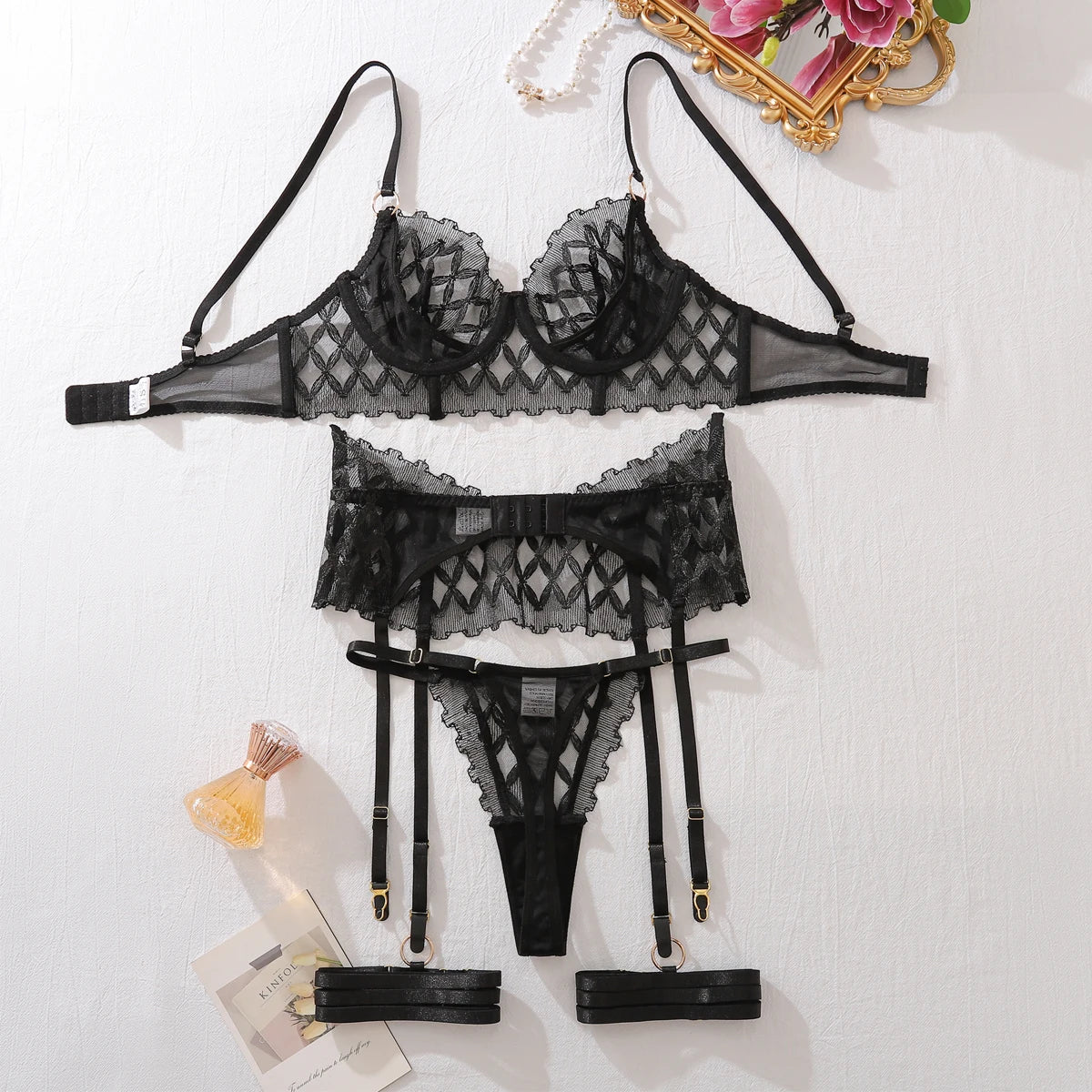 Elegant Black Diamond Suspenders Set