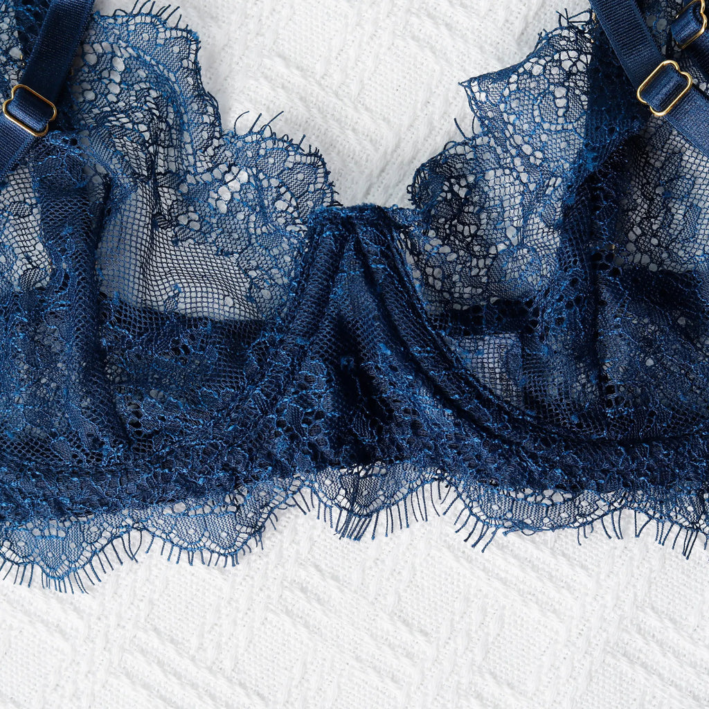 Fancy Deep Blue 5Pcs Transparent Bra Set