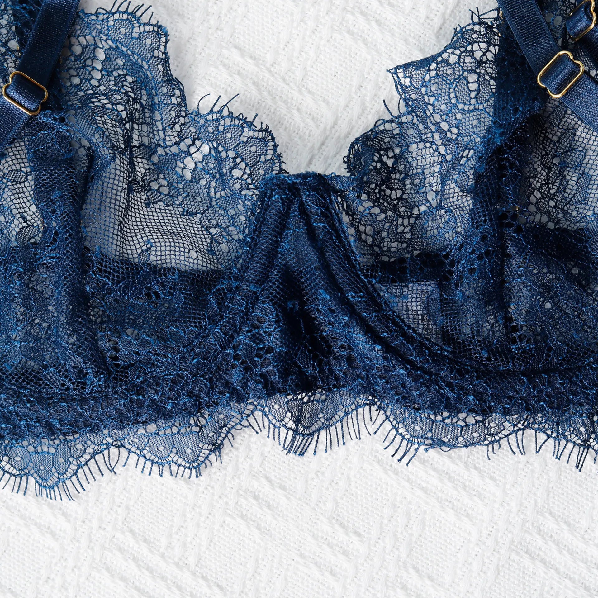 Fancy Deep Blue 5Pcs Transparent Bra Set