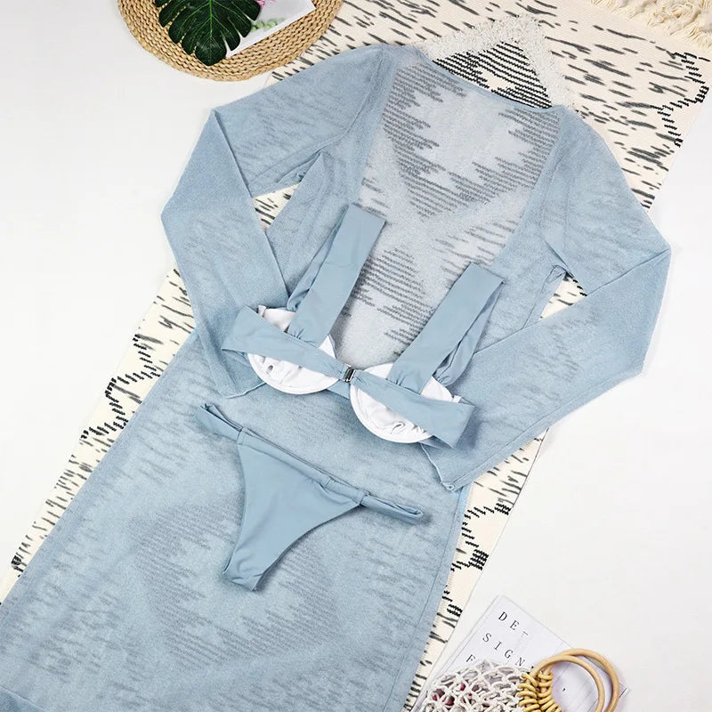 Elegant 3Pcs Low Cut Beach Dress Set