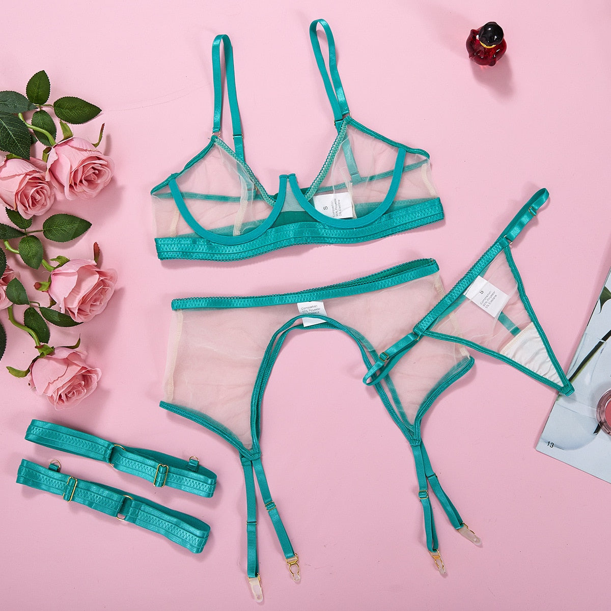 Neon Sensual 4pcs Transparent Lingerie Set