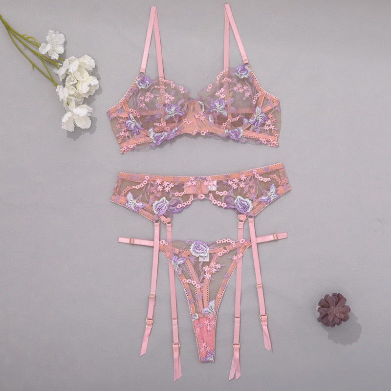 Exotic Fairy Floral Transparent Lace Lingerie Set