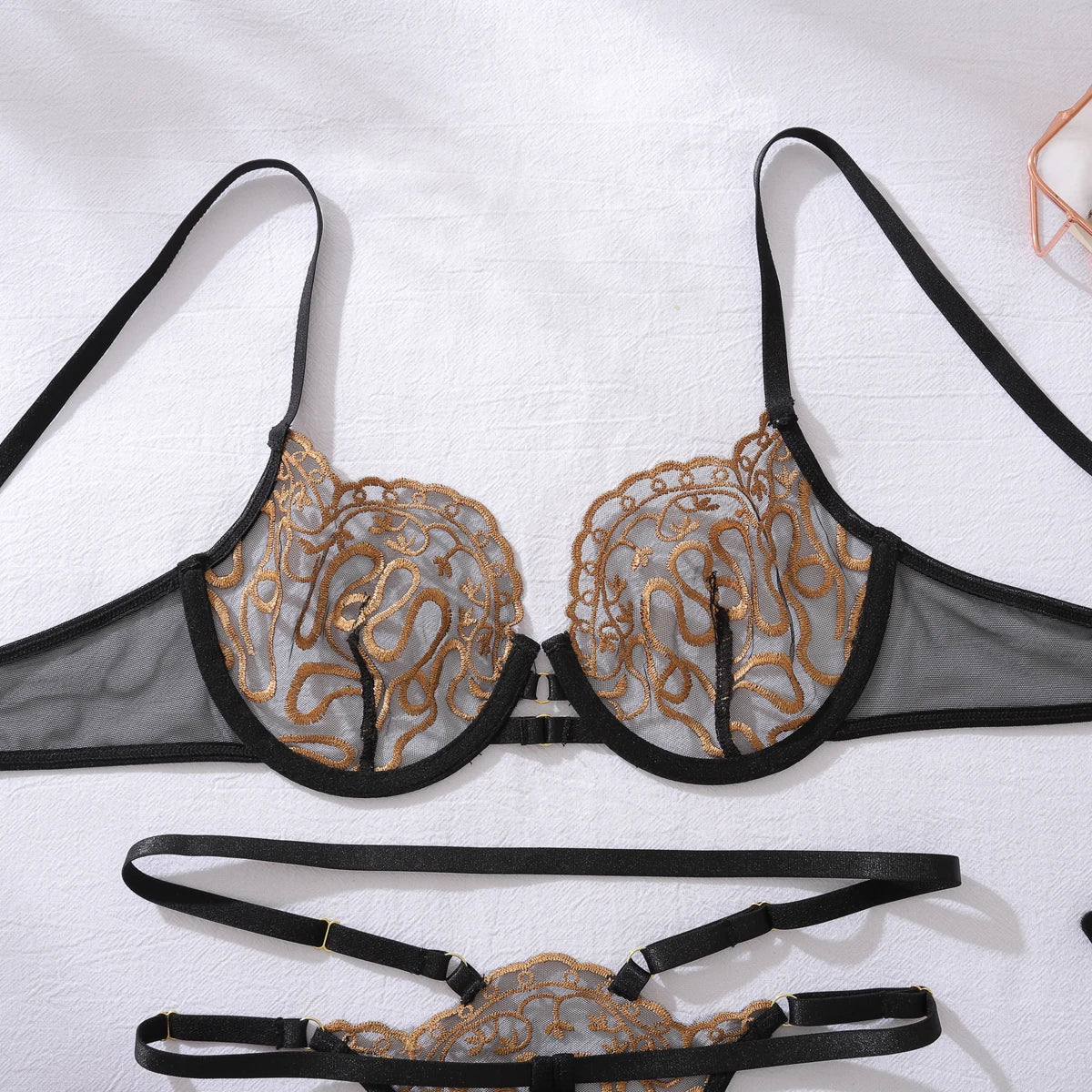 Exotic Gold Embroidered 2PC Bra Set