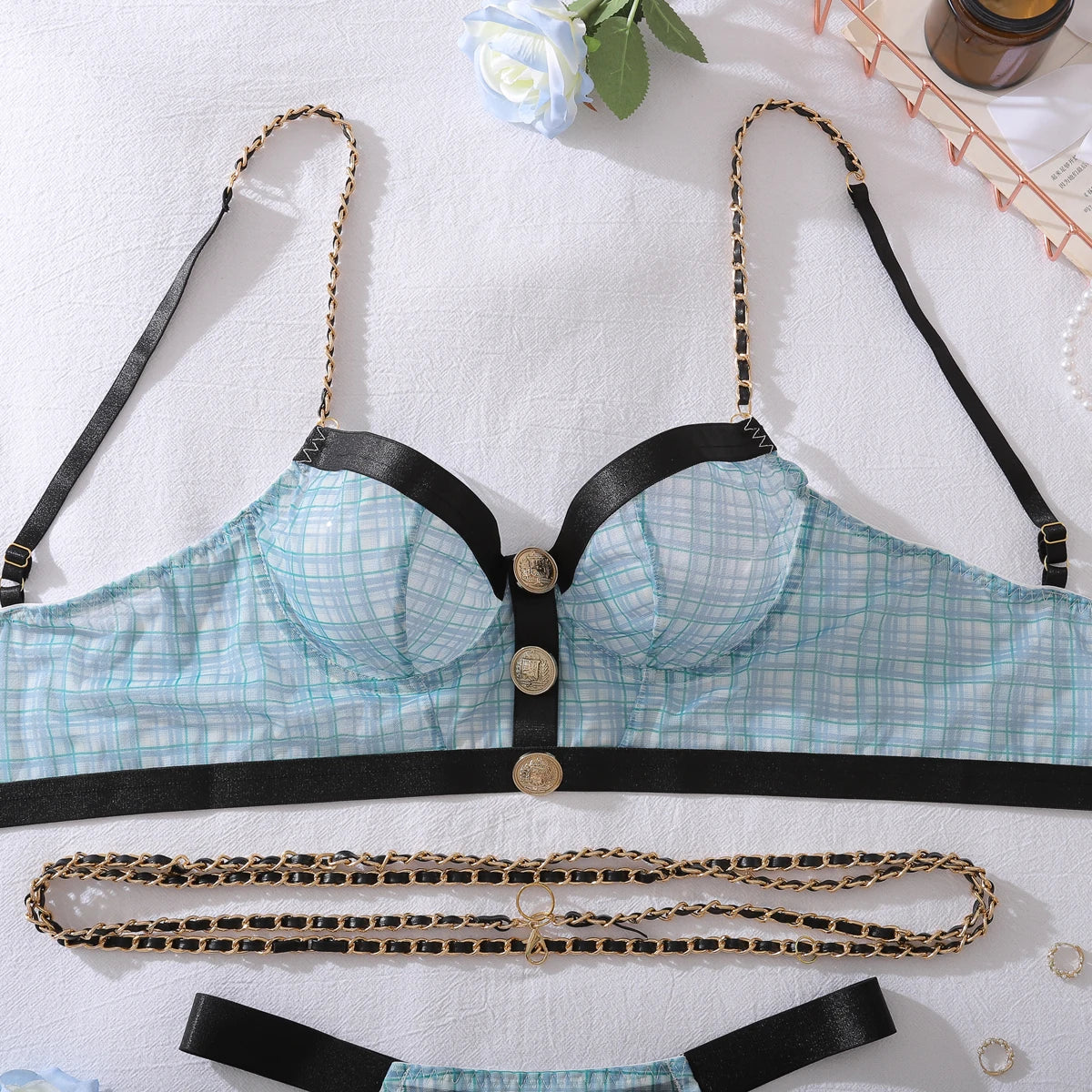Elegant Buttoned See Through Polo Bustier Set