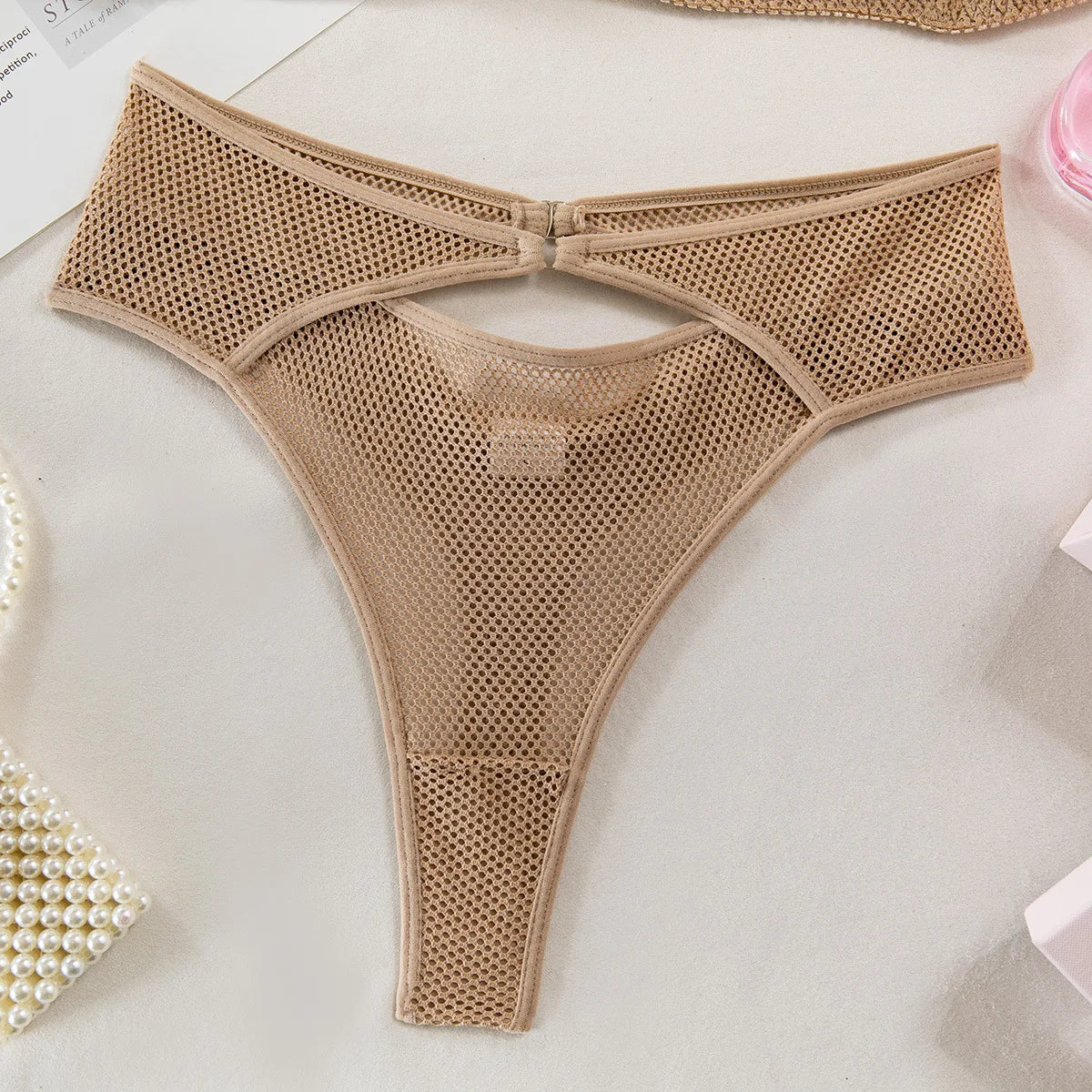 Sensual Mesh Khaki French Bra Set
