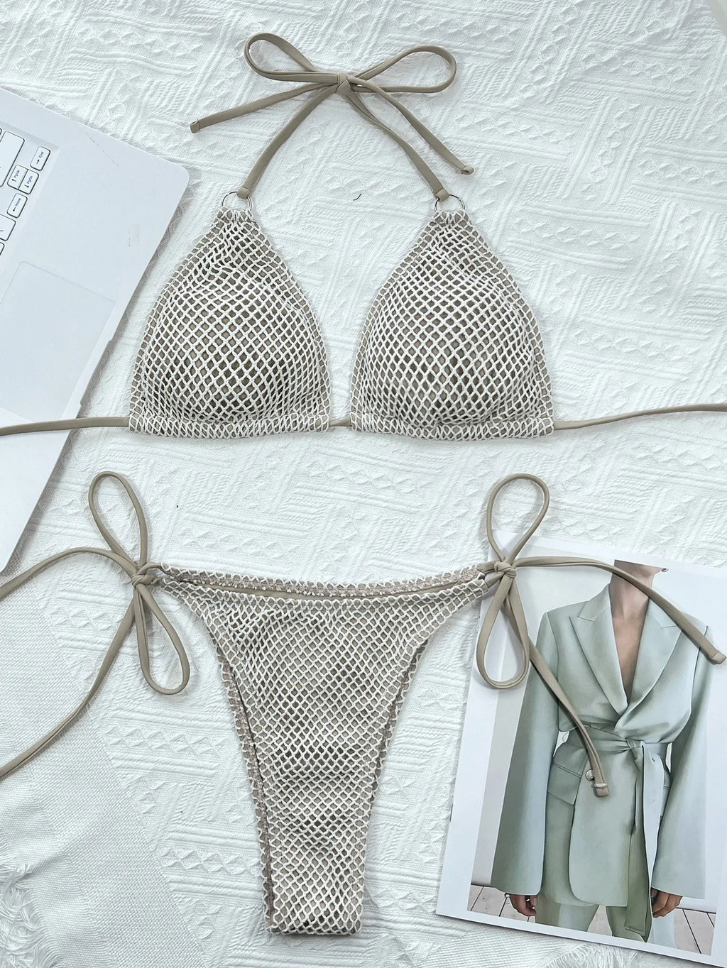 Stylish Fish Net Halter Bikini Set