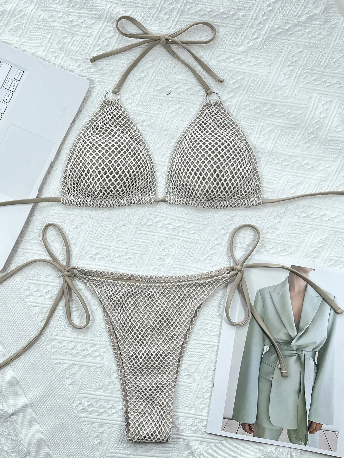 Stylish Fish Net Halter Bikini Set