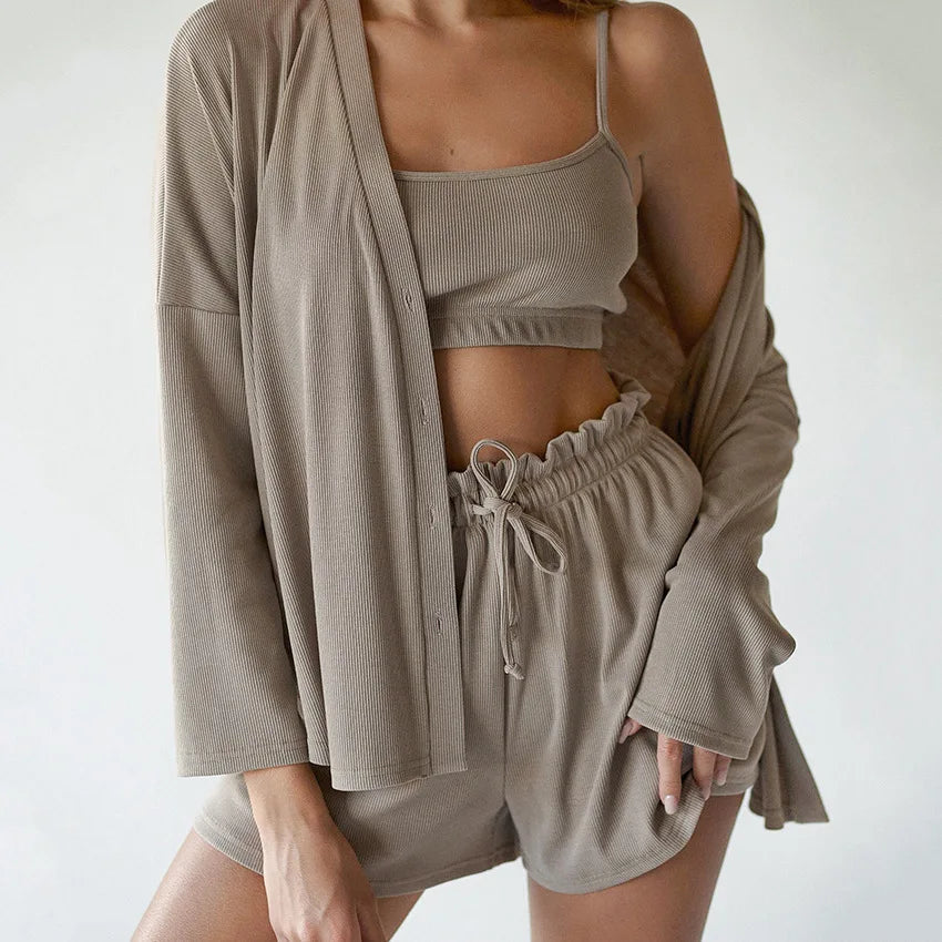 Casual 3-piece Knitted Pajama Set