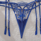 Royal Blue Bowknot Embroidered Sheer Suit