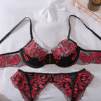 Elegant Red Rose Embroidered 3PC Set