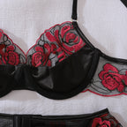 Elegant Red Rose Embroidered 3PC Set