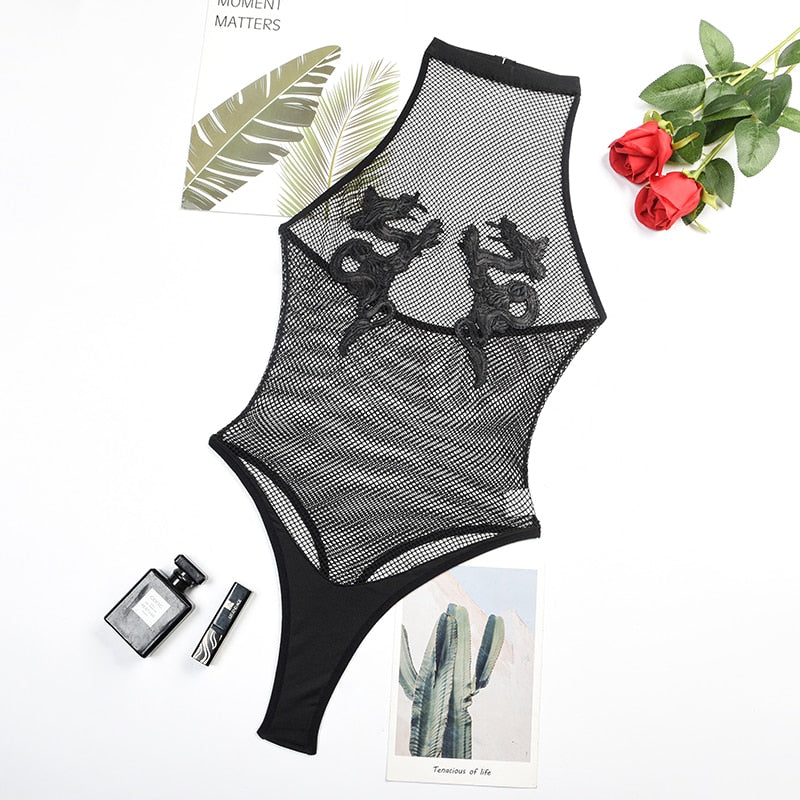 Sheer Mesh Exotic Fistnet Bodsuit