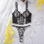 Fancy Zebra Print Mesh 2Pcs Lingerie Set
