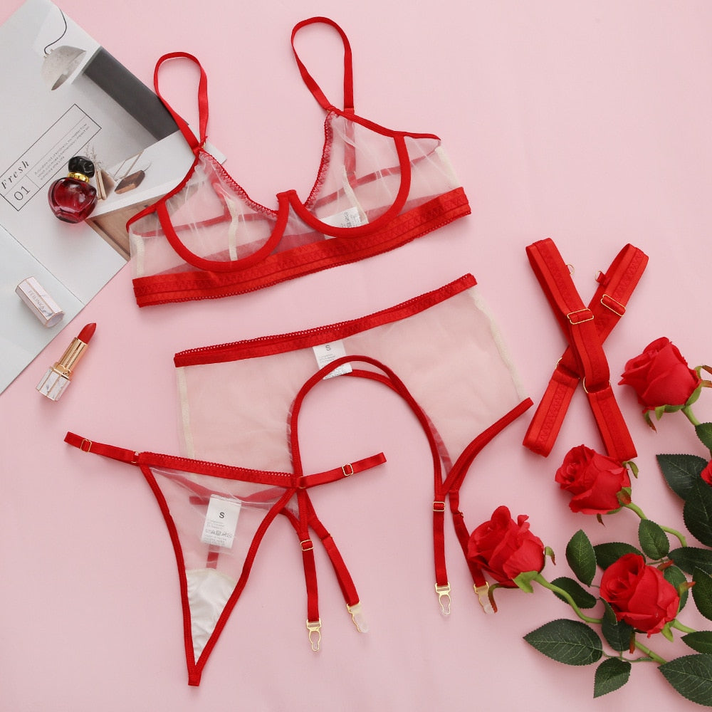 Neon Sensual 4pcs Transparent Lingerie Set