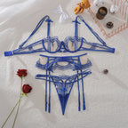 Royal Blue Bowknot Embroidered Sheer Suit