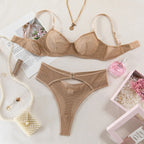 Sensual Mesh Khaki French Bra Set