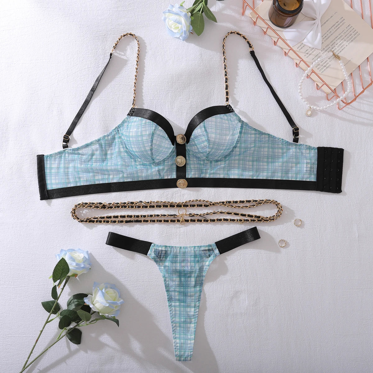 Elegant Buttoned See Through Polo Bustier Set