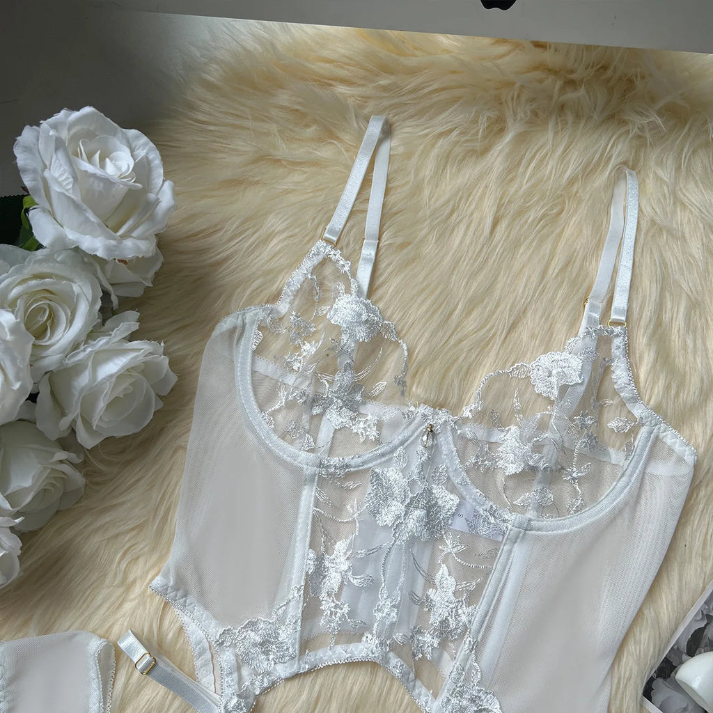 Diamond Girl Lace See-Through Floral Lingerie Set
