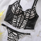Fancy Zebra Print Mesh 2Pcs Lingerie Set