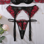 Elegant Red Rose Embroidered 3PC Set