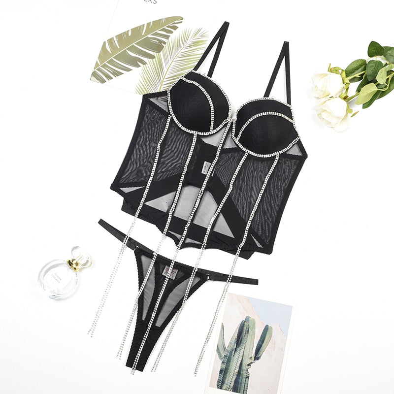 Sensual Fancy Rhinestone 2 PCs Corset