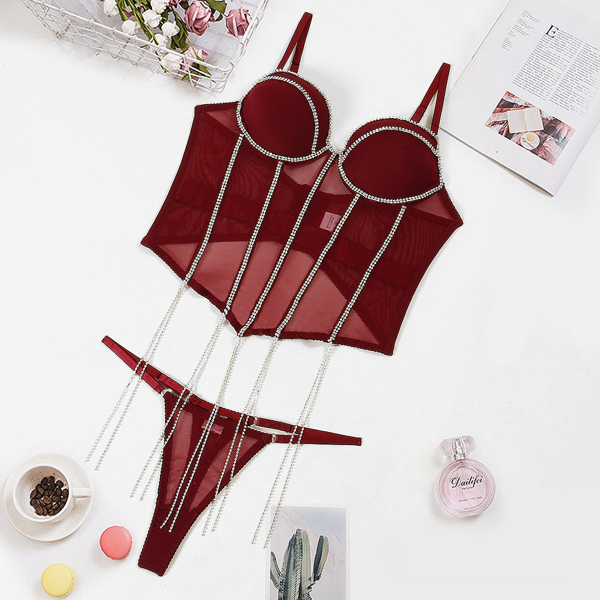 Sensual Fancy Rhinestone 2 PCs Corset
