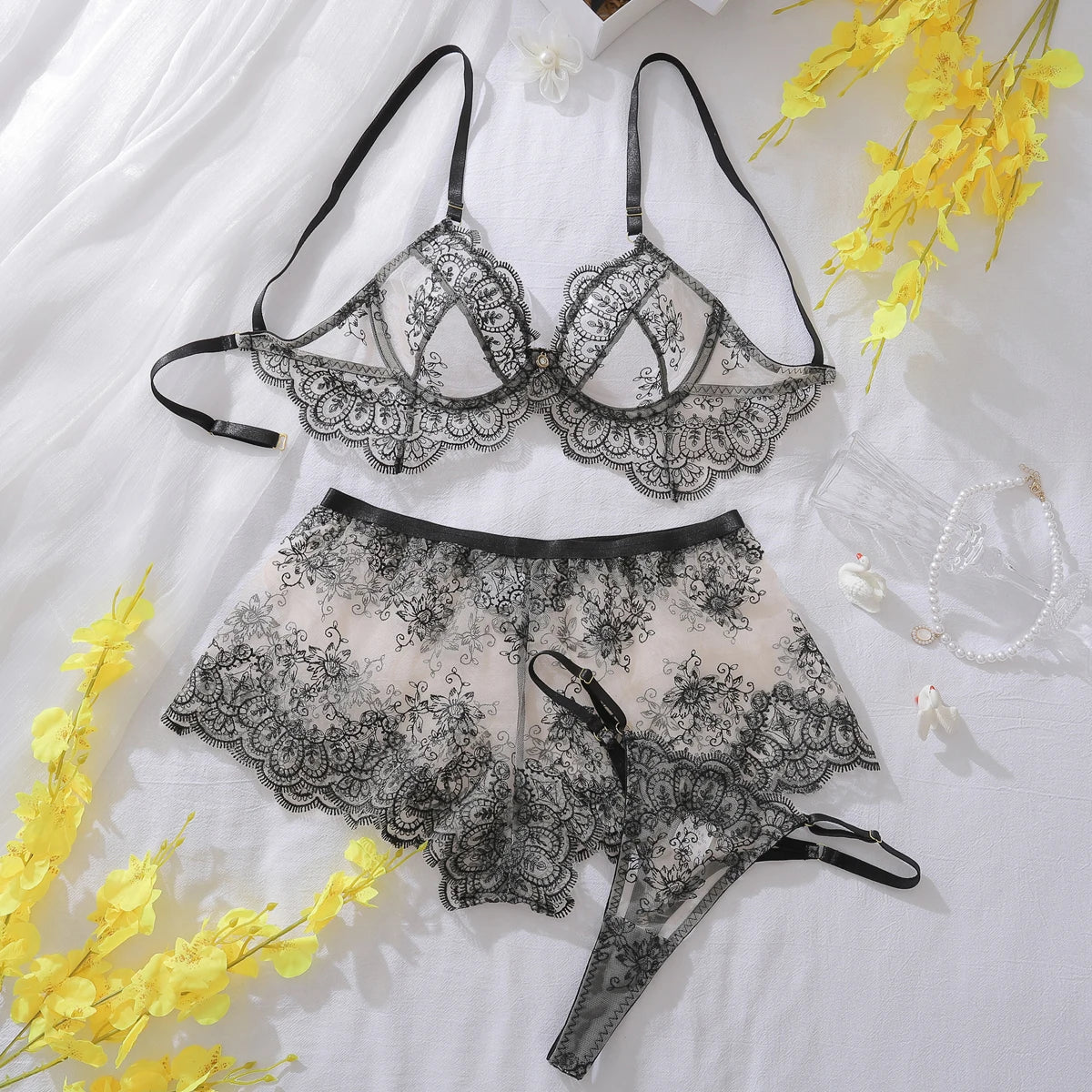 Sheer Lace Eyelash Bra Hilitos Set