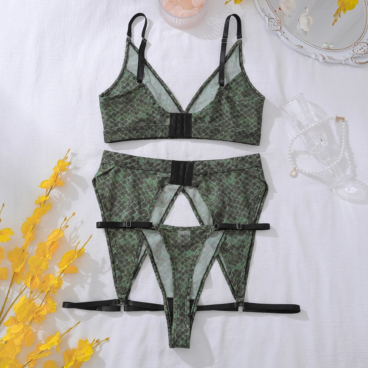 Green Serpent Exotic Lingerie Set