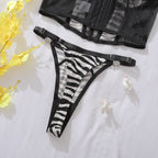 Fancy Zebra Print Mesh 2Pcs Lingerie Set