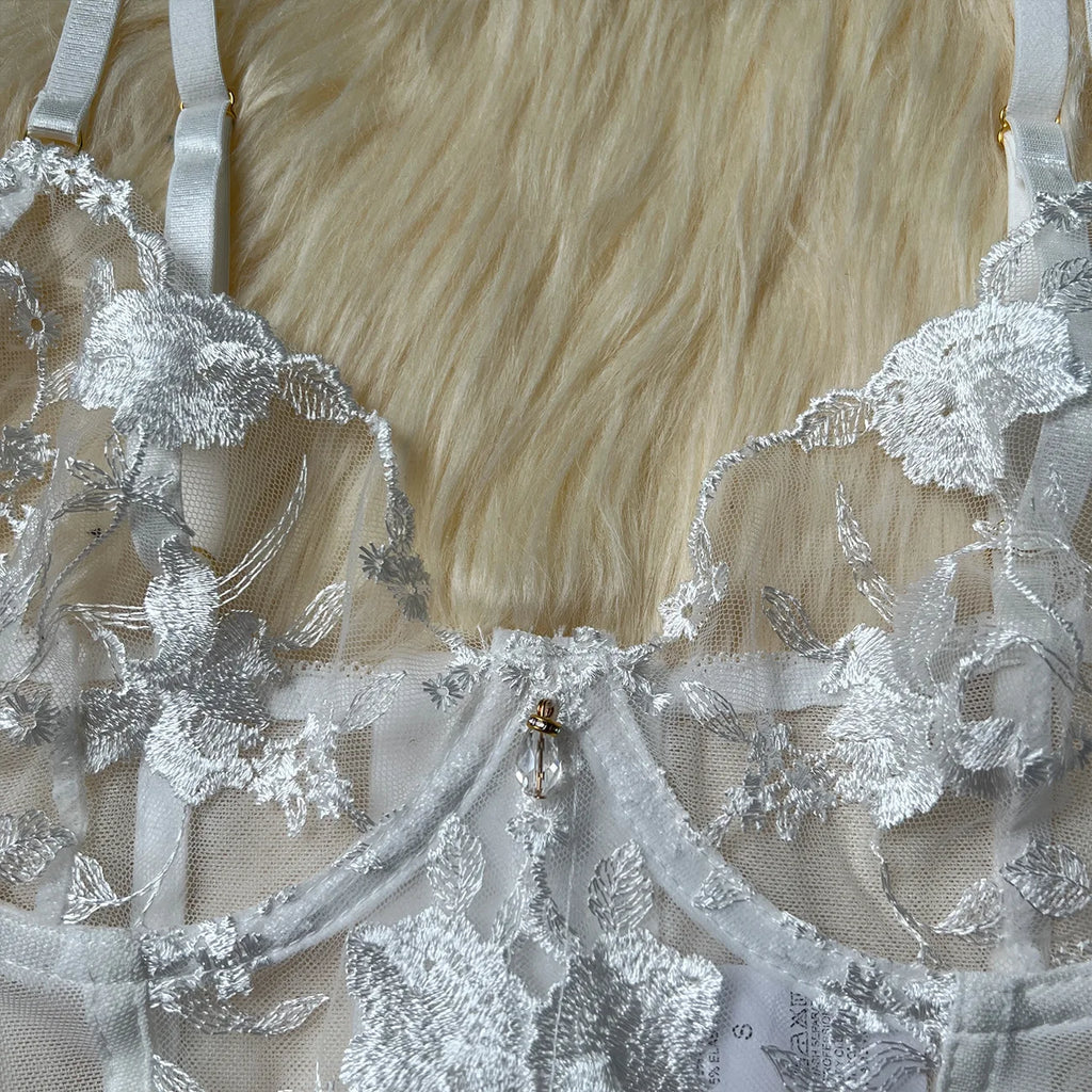 Diamond Girl Lace See-Through Floral Lingerie Set