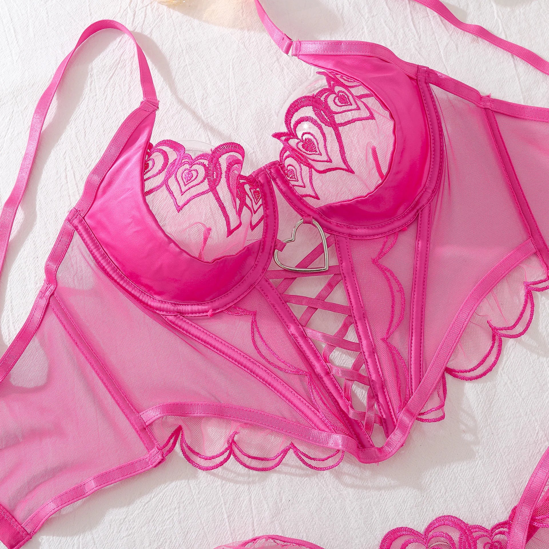 Fancy Rose Heart Lace Up Corset Lingerie