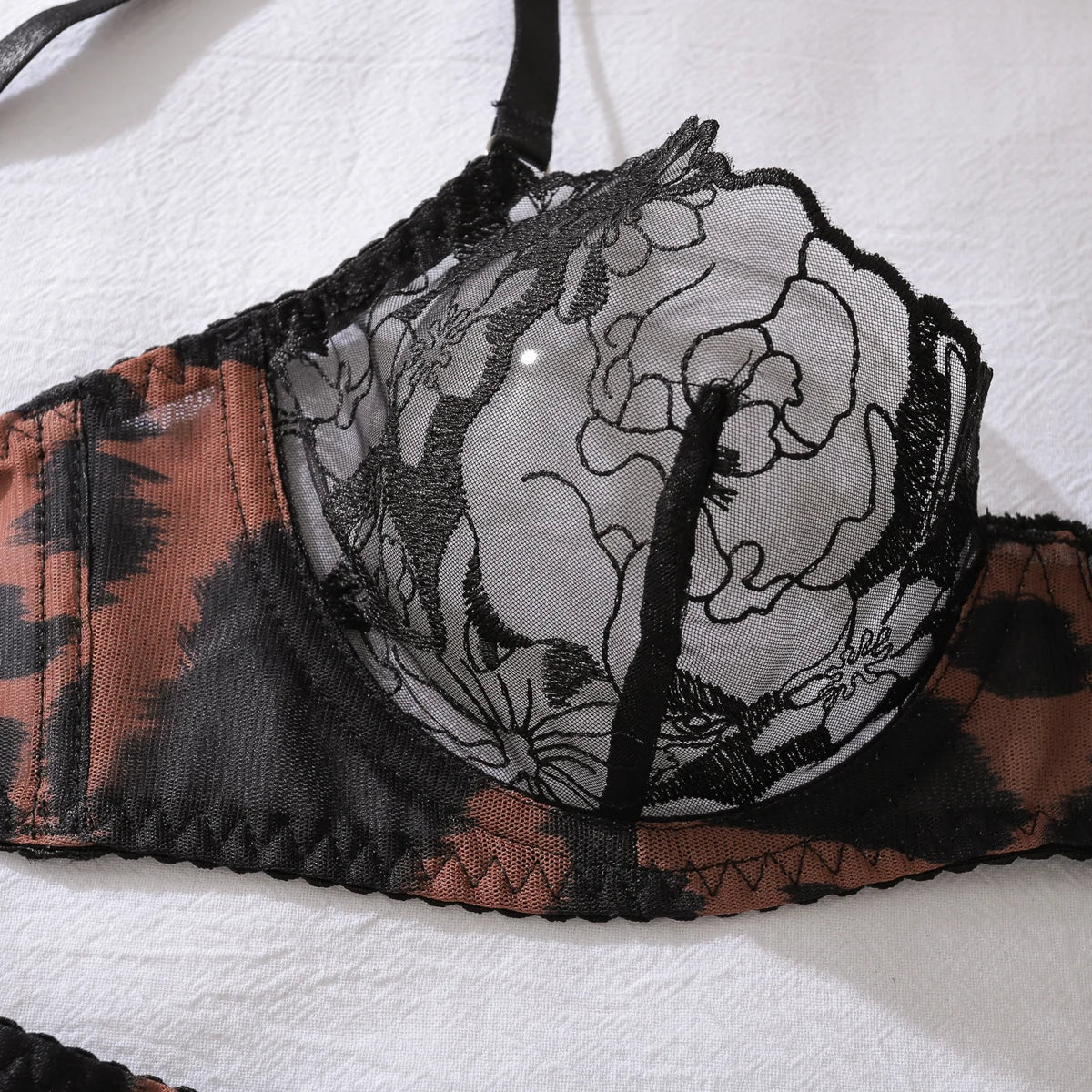Exotic Leopard Print Lace Patchwork Set W/Stockings