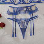 Royal Blue Bowknot Embroidered Sheer Suit