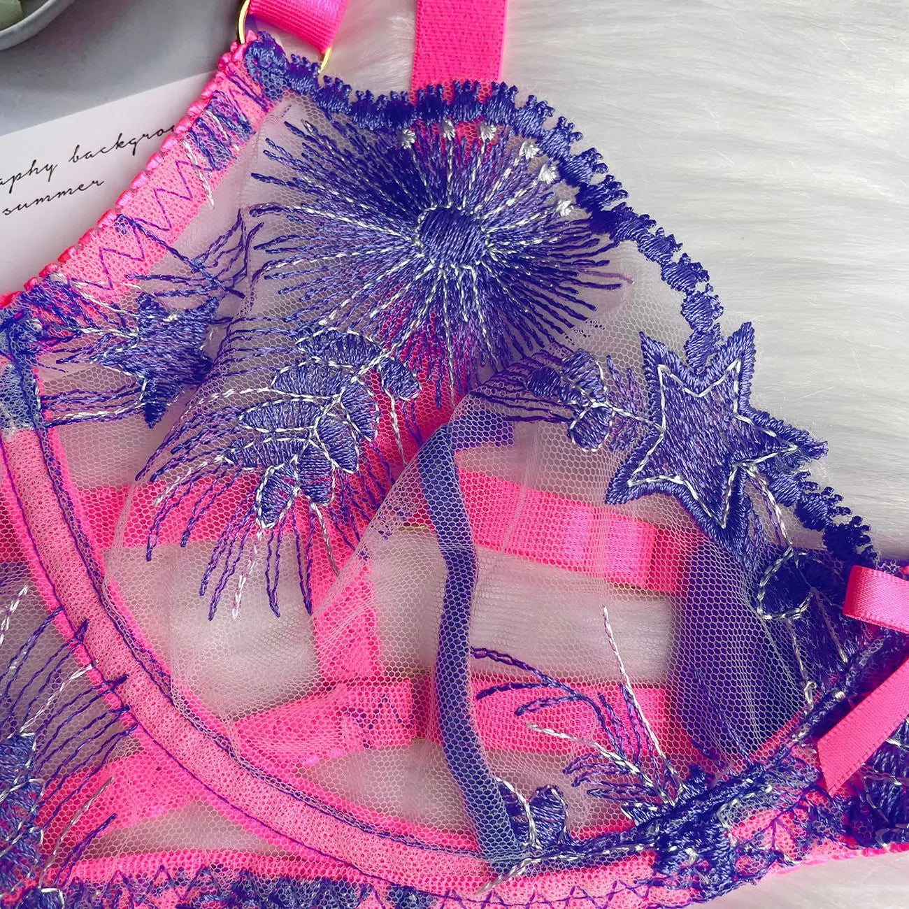 Cotton Candy Floral Lace Garter Belt Set