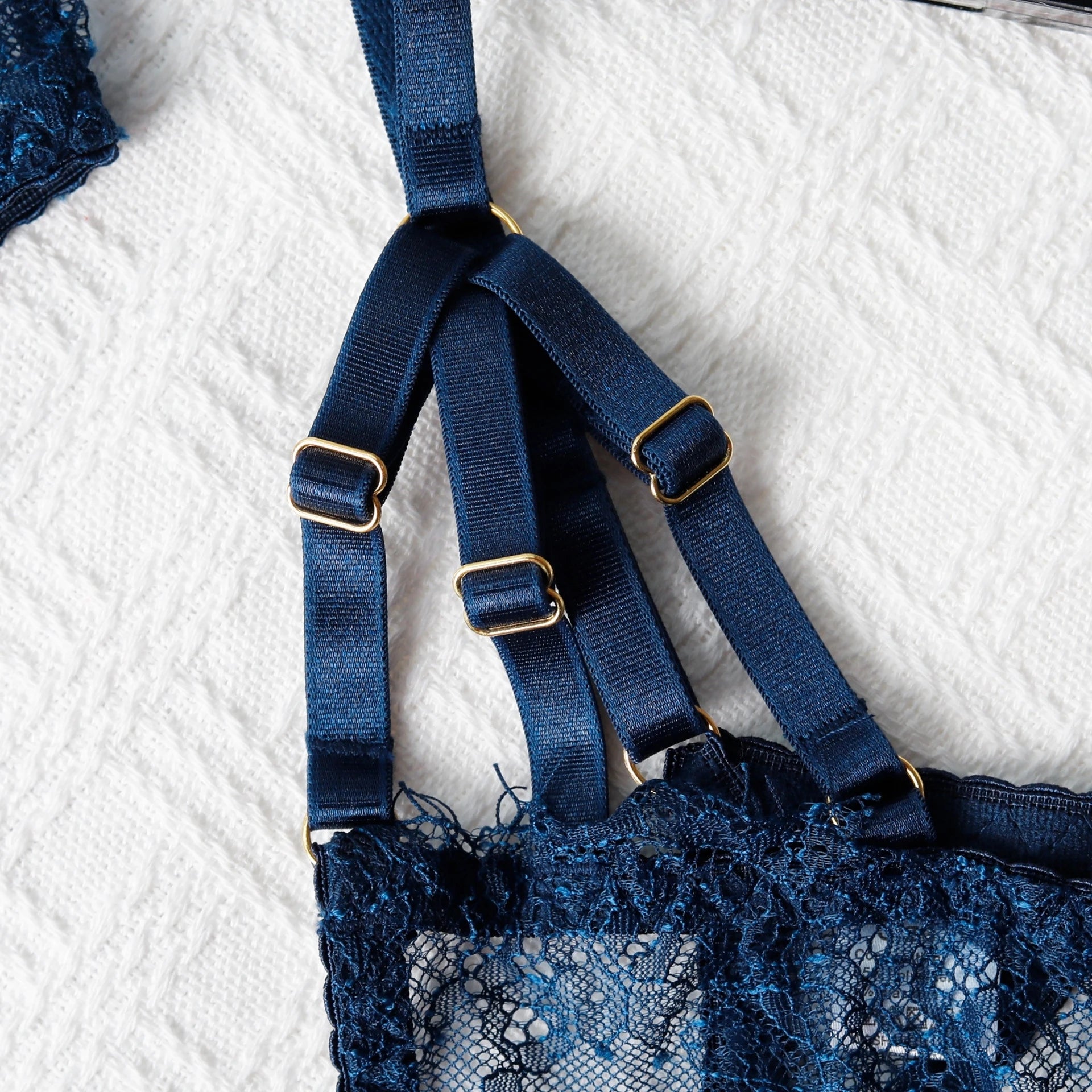 Fancy Deep Blue 5Pcs Transparent Bra Set