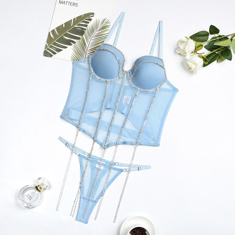 Sensual Fancy Rhinestone 2 PCs Corset