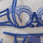 Royal Blue Bowknot Embroidered Sheer Suit