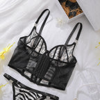 Fancy Zebra Print Mesh 2Pcs Lingerie Set