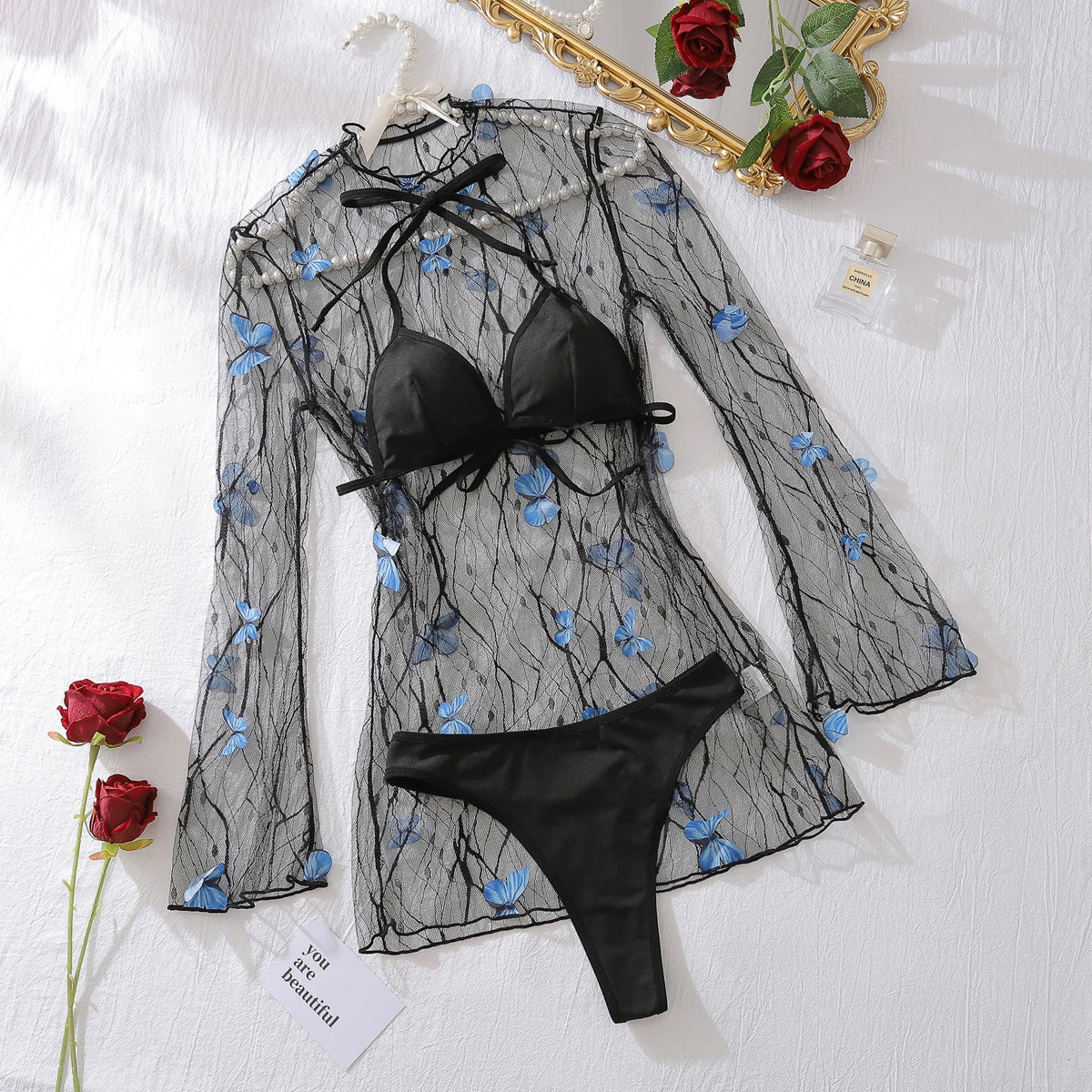 Fantasy Mesh Blue Butterfly Dress Set