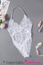 Scalloped V Neck Floral Lace Teddy Lingerie