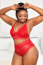 Plus Size Lace-up Ribbon Lace Bralette Set