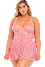 Plus Size Lace Valentine Babydoll with Thong