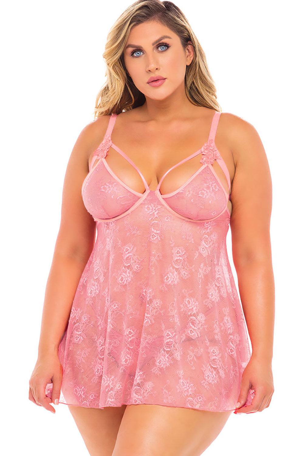 Plus Size Lace Valentine Babydoll with Thong