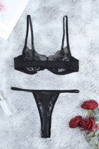 Sheer Lace Bra and Panty Set with Garter Belts