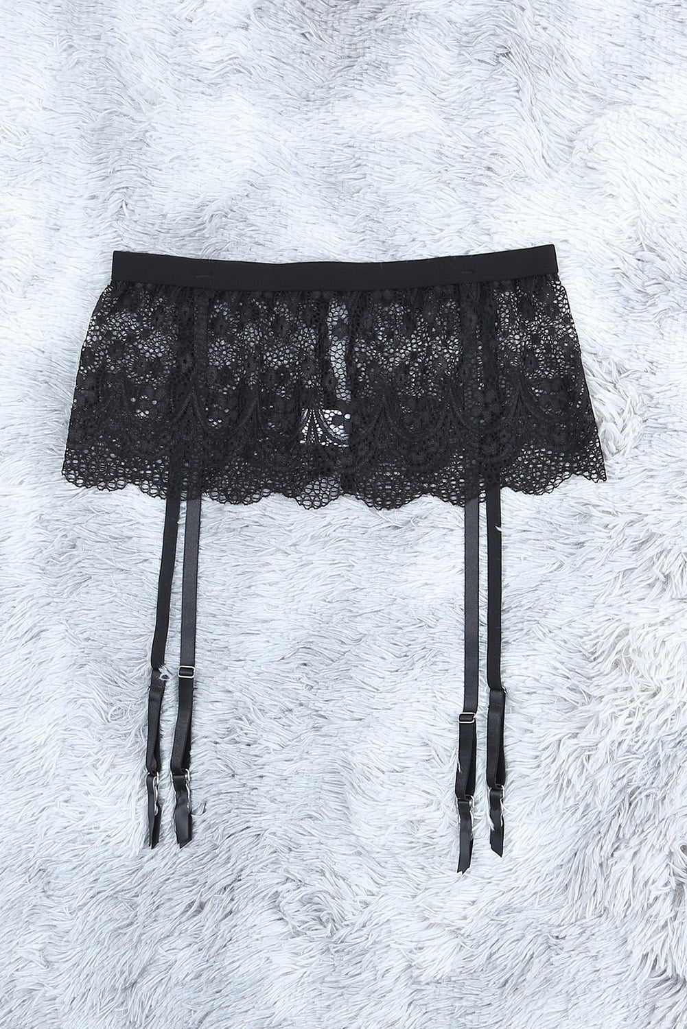 Sheer Lace Bra and Panty Set with Garter Belts