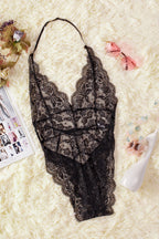 Scalloped V Neck Floral Lace Teddy Lingerie